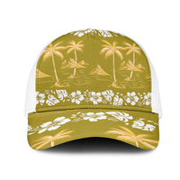 Yellow Hawaii Palm Tree Hibiscus Mesh Trucker Cap Fantasy Summer Vibe
