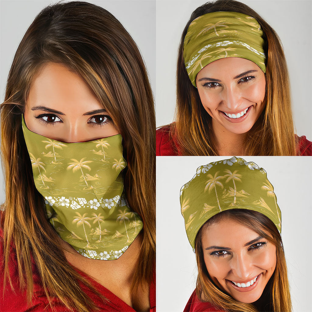 Yellow Hawaii Palm Tree Hibiscus Neck Gaiter Fantasy Summer Vibe
