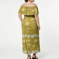 Yellow Hawaii Palm Tree Hibiscus Off Shoulder Maxi Dress Fantasy Summer Vibe