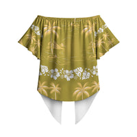 Yellow Hawaii Palm Tree Hibiscus Off Shoulder Wrap Waist Top Fantasy Summer Vibe