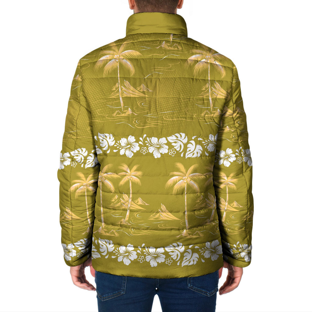 Yellow Hawaii Palm Tree Hibiscus Padded Jacket Fantasy Summer Vibe