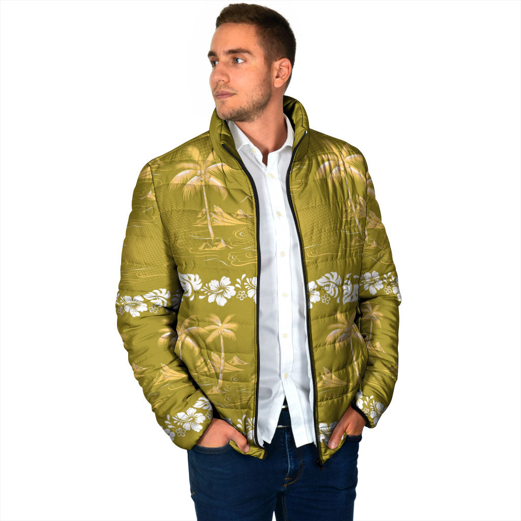 Yellow Hawaii Palm Tree Hibiscus Padded Jacket Fantasy Summer Vibe
