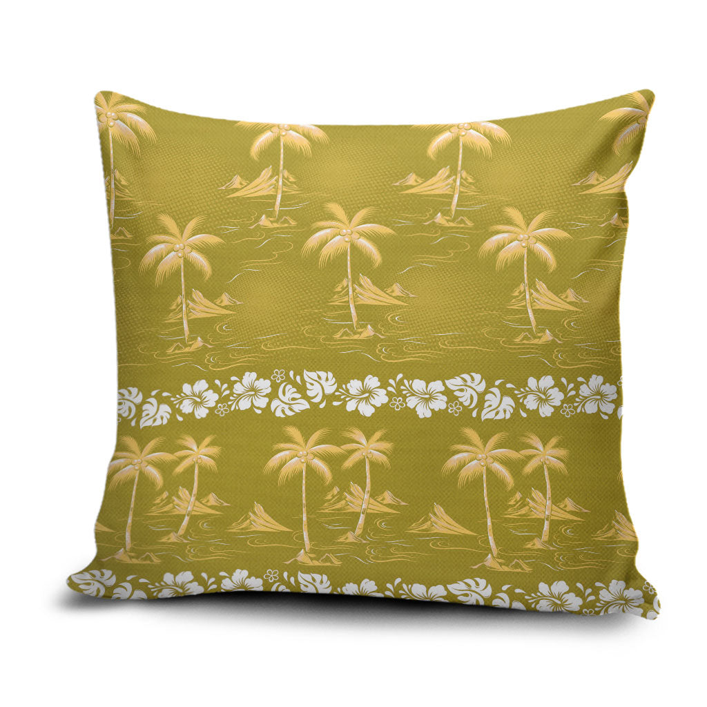 Yellow Hawaii Palm Tree Hibiscus Pillow Cover Fantasy Summer Vibe