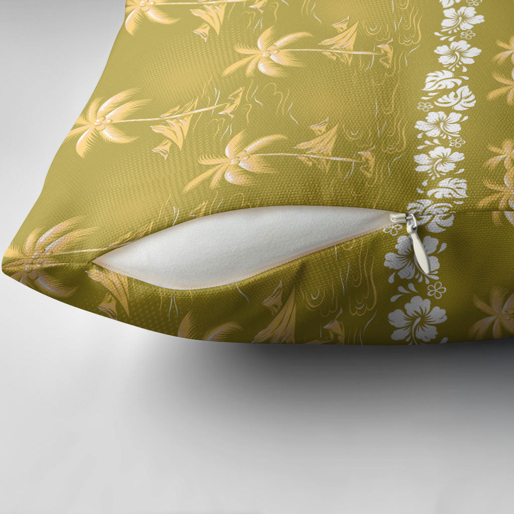 Yellow Hawaii Palm Tree Hibiscus Pillow Cover Fantasy Summer Vibe