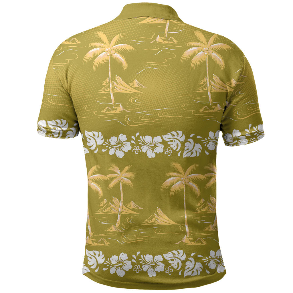 Yellow Hawaii Palm Tree Hibiscus Polo Shirt Fantasy Summer Vibe