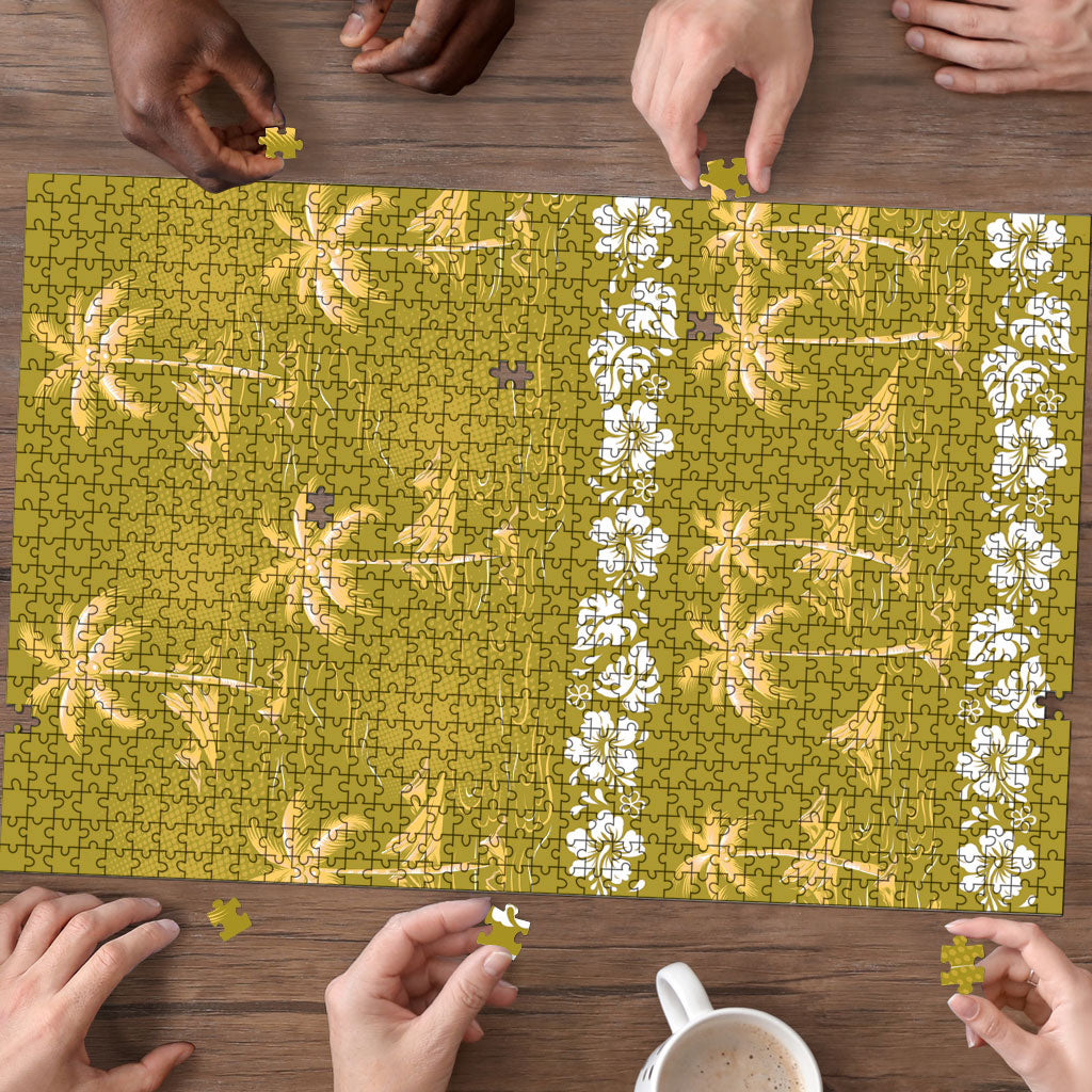 Yellow Hawaii Palm Tree Hibiscus Puzzle Fantasy Summer Vibe