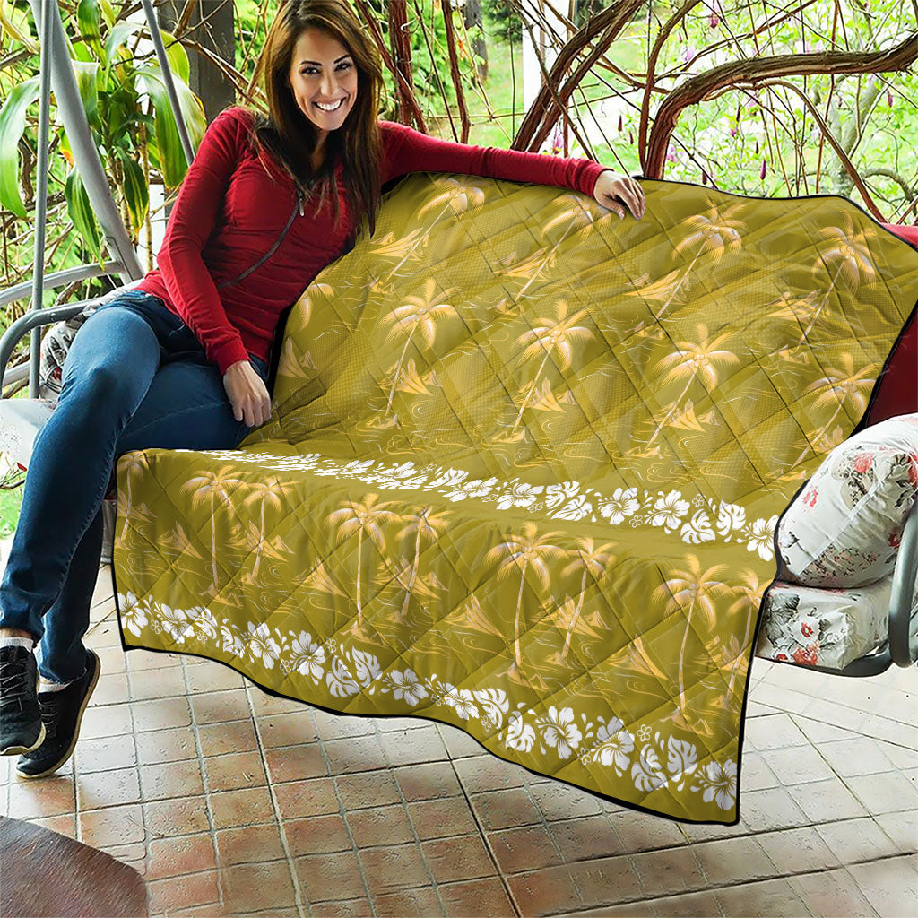 Yellow Hawaii Palm Tree Hibiscus Quilt Fantasy Summer Vibe