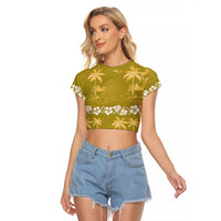 Yellow Hawaii Palm Tree Hibiscus Raglan Cropped T Shirt Fantasy Summer Vibe