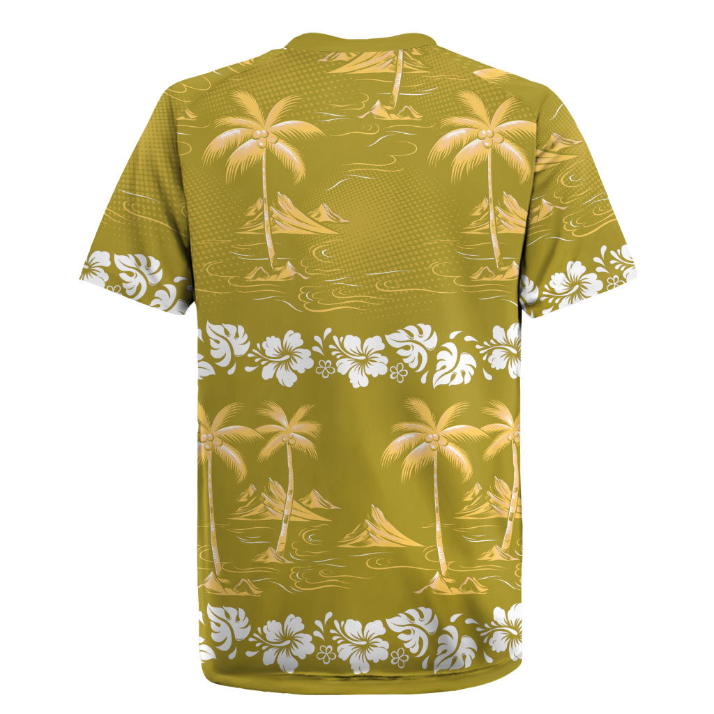 Yellow Hawaii Palm Tree Hibiscus Rugby Jersey Fantasy Summer Vibe