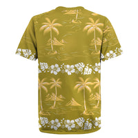 Yellow Hawaii Palm Tree Hibiscus Rugby Jersey Fantasy Summer Vibe