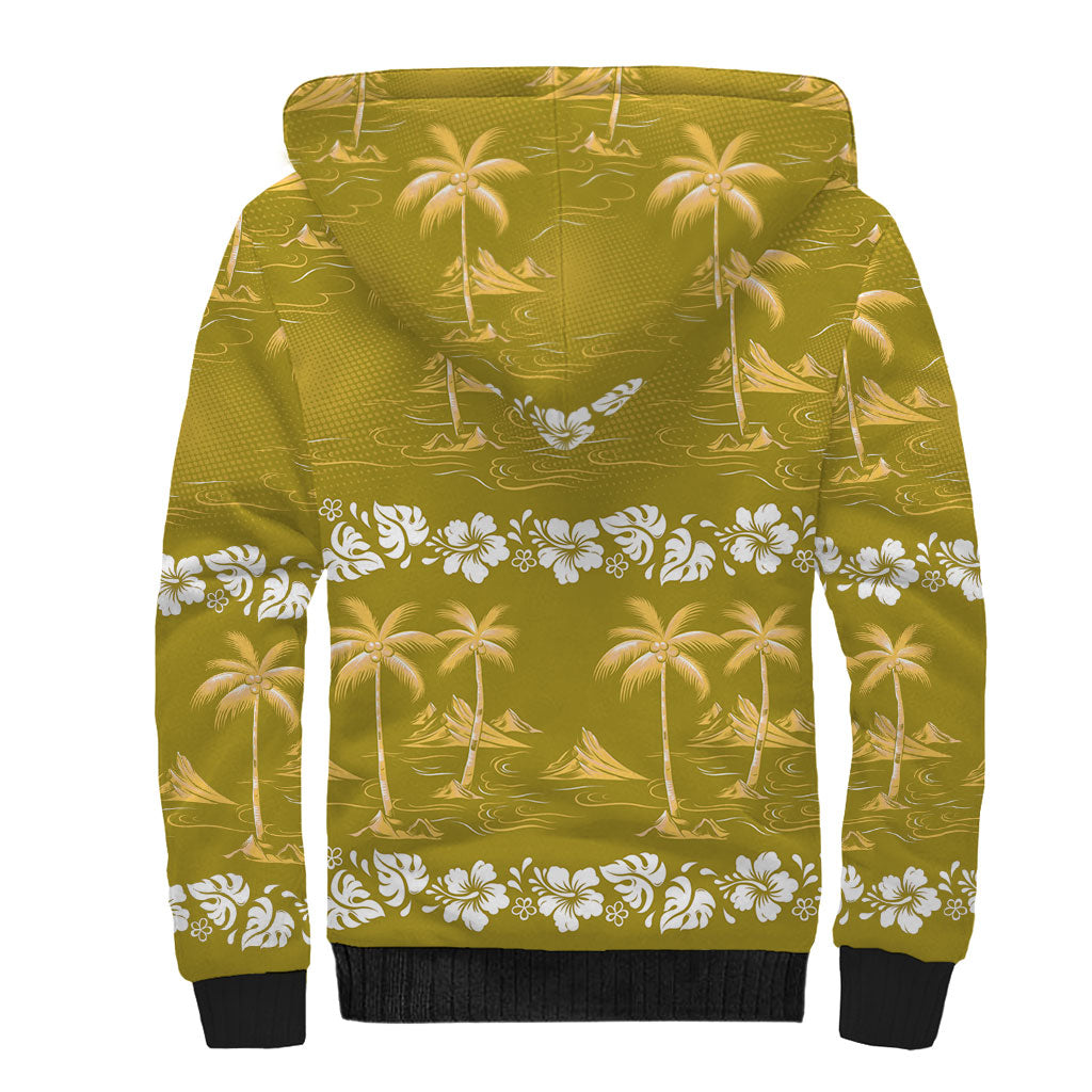 Yellow Hawaii Palm Tree Hibiscus Sherpa Hoodie Fantasy Summer Vibe