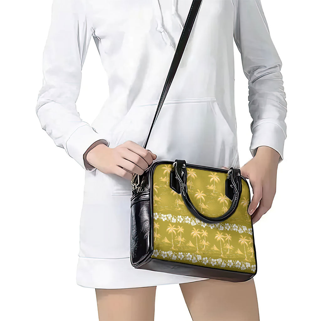 Yellow Hawaii Palm Tree Hibiscus Shoulder Handbag Fantasy Summer Vibe