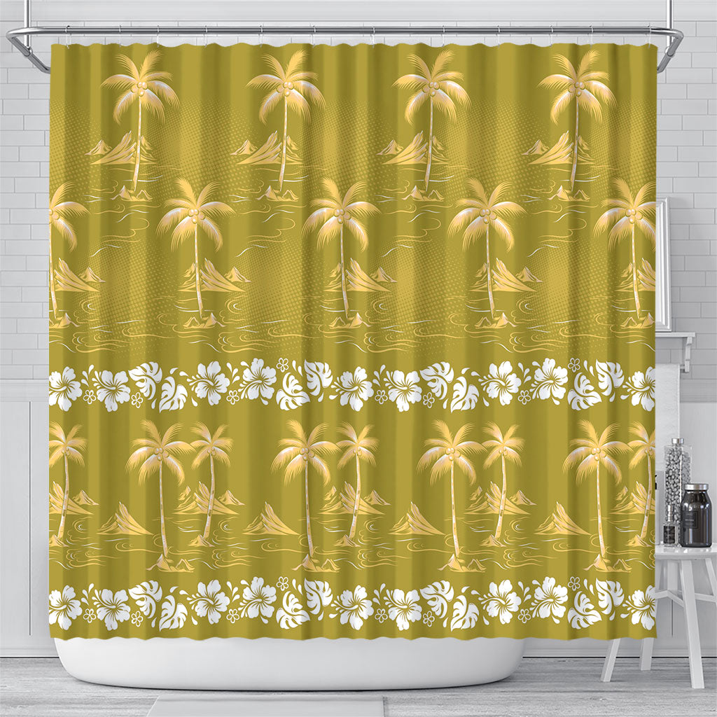 Yellow Hawaii Palm Tree Hibiscus Shower Curtain Fantasy Summer Vibe