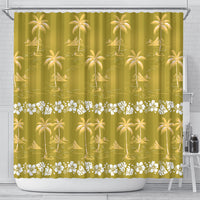 Yellow Hawaii Palm Tree Hibiscus Shower Curtain Fantasy Summer Vibe