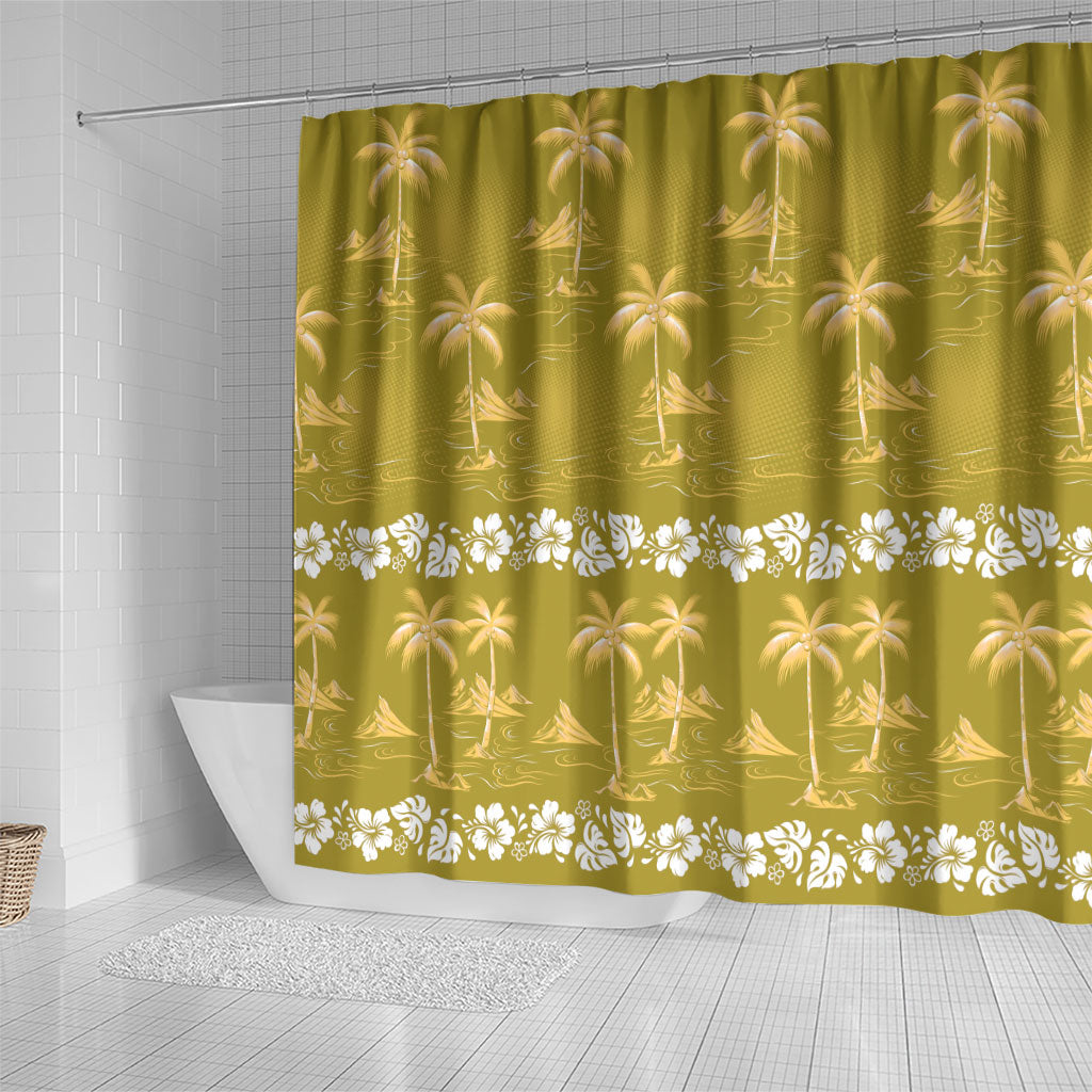Yellow Hawaii Palm Tree Hibiscus Shower Curtain Fantasy Summer Vibe