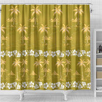 Yellow Hawaii Palm Tree Hibiscus Shower Curtain Fantasy Summer Vibe