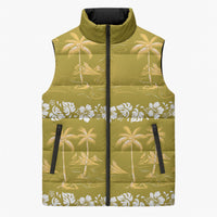 Yellow Hawaii Palm Tree Hibiscus Sleeveless Puffer Jacket Fantasy Summer Vibe