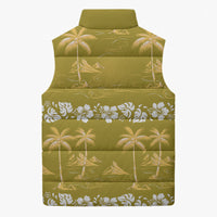 Yellow Hawaii Palm Tree Hibiscus Sleeveless Puffer Jacket Fantasy Summer Vibe