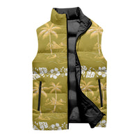 Yellow Hawaii Palm Tree Hibiscus Sleeveless Puffer Jacket Fantasy Summer Vibe