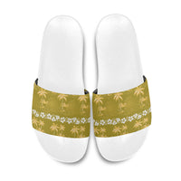 Yellow Hawaii Palm Tree Hibiscus Slide Sandals Fantasy Summer Vibe
