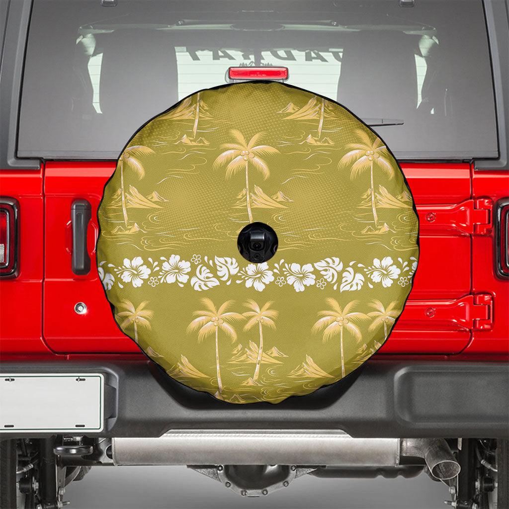 Yellow Hawaii Palm Tree Hibiscus Spare Tire Cover Fantasy Summer Vibe