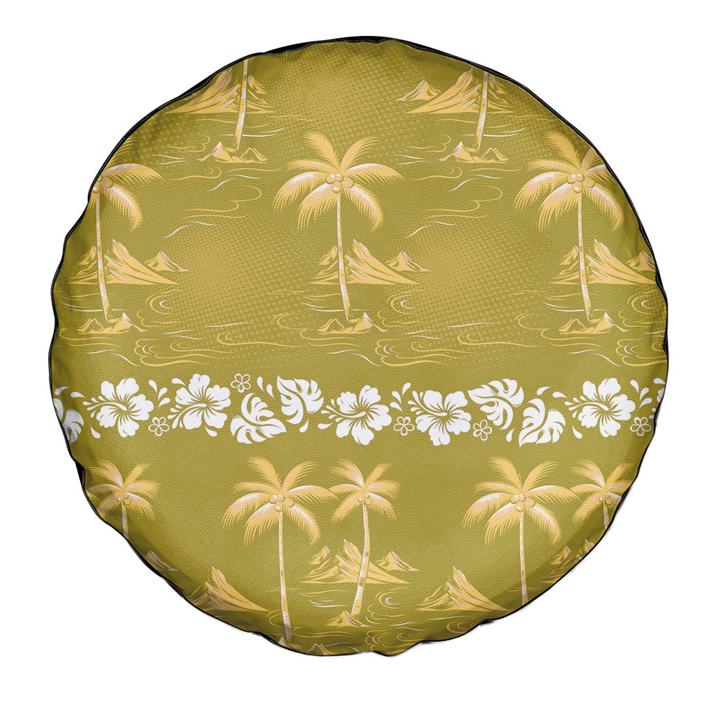 Yellow Hawaii Palm Tree Hibiscus Spare Tire Cover Fantasy Summer Vibe