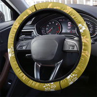 Yellow Hawaii Palm Tree Hibiscus Steering Wheel Cover Fantasy Summer Vibe