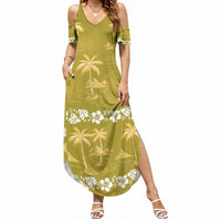 Yellow Hawaii Palm Tree Hibiscus Summer Maxi Dress Fantasy Summer Vibe
