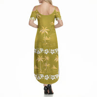 Yellow Hawaii Palm Tree Hibiscus Summer Maxi Dress Fantasy Summer Vibe