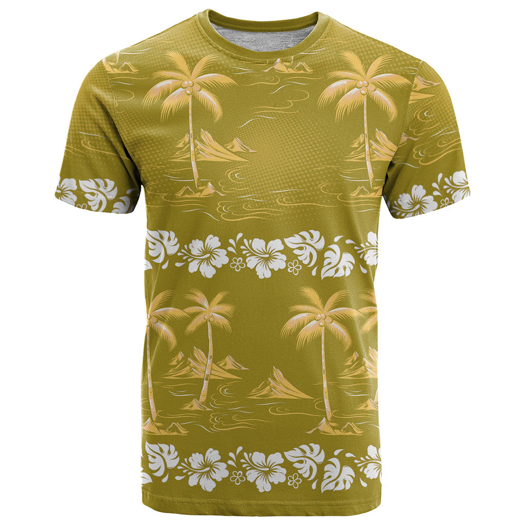 Yellow Hawaii Palm Tree Hibiscus T Shirt Fantasy Summer Vibe