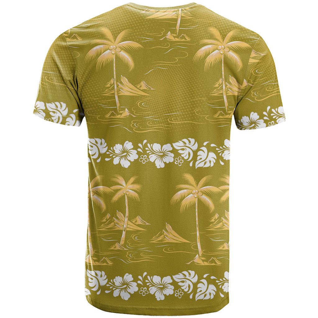 Yellow Hawaii Palm Tree Hibiscus T Shirt Fantasy Summer Vibe