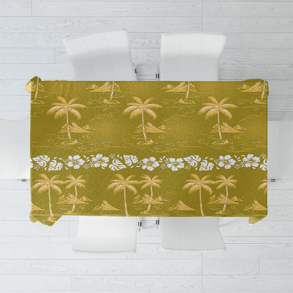 Yellow Hawaii Palm Tree Hibiscus Tablecloth Fantasy Summer Vibe