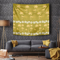 Yellow Hawaii Palm Tree Hibiscus Tapestry Fantasy Summer Vibe