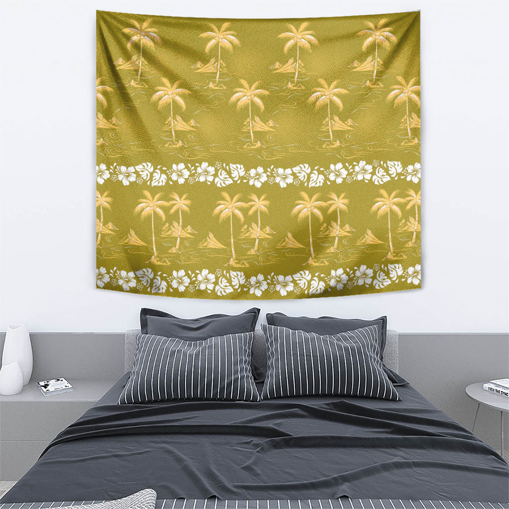 Yellow Hawaii Palm Tree Hibiscus Tapestry Fantasy Summer Vibe