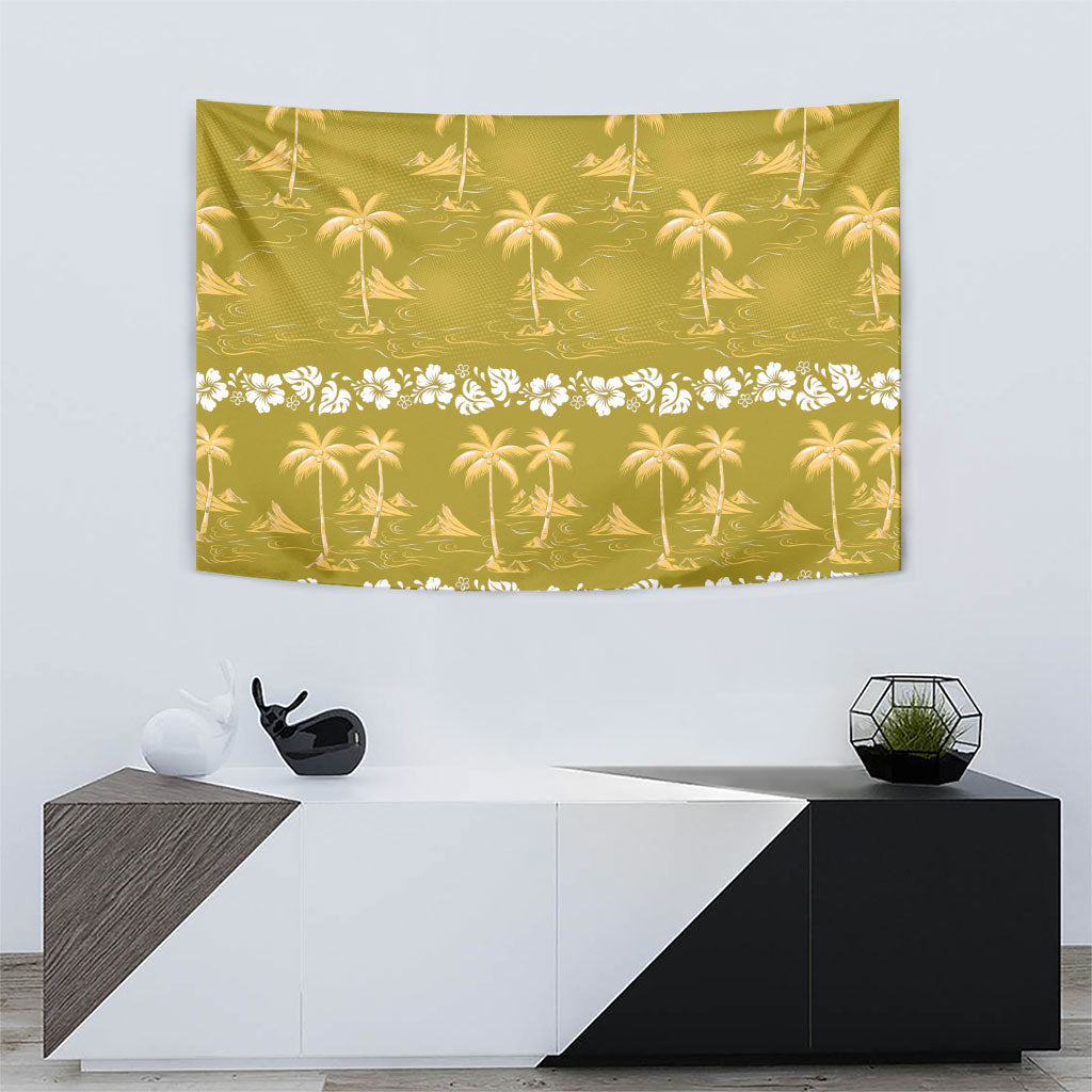 Yellow Hawaii Palm Tree Hibiscus Tapestry Fantasy Summer Vibe
