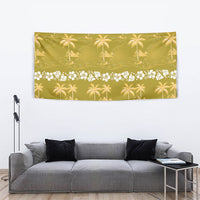 Yellow Hawaii Palm Tree Hibiscus Tapestry Fantasy Summer Vibe