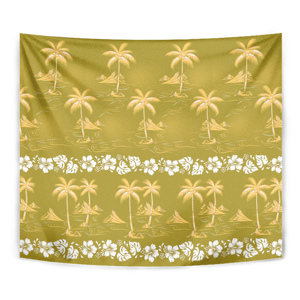 Yellow Hawaii Palm Tree Hibiscus Tapestry Fantasy Summer Vibe