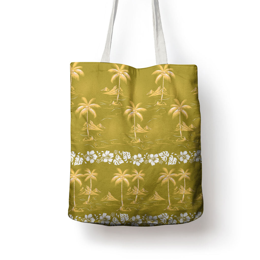 Yellow Hawaii Palm Tree Hibiscus Tote Bag Fantasy Summer Vibe