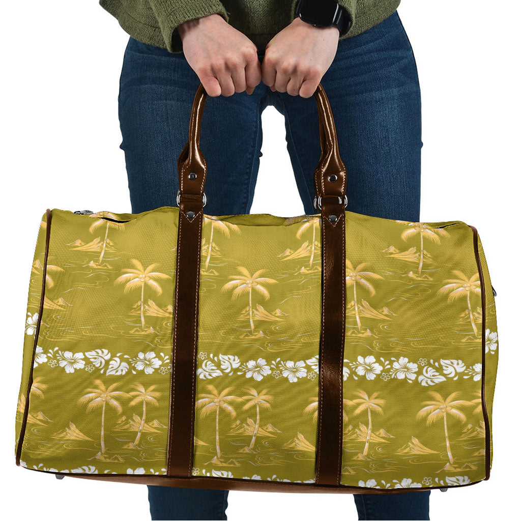 Yellow Hawaii Palm Tree Hibiscus Travel Bag Fantasy Summer Vibe