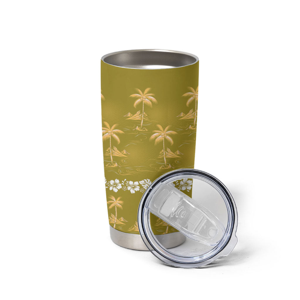 Yellow Hawaii Palm Tree Hibiscus Tumbler Cup Fantasy Summer Vibe