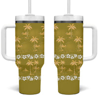 Yellow Hawaii Palm Tree Hibiscus Tumbler With Handle Fantasy Summer Vibe
