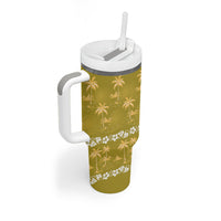 Yellow Hawaii Palm Tree Hibiscus Tumbler With Handle Fantasy Summer Vibe