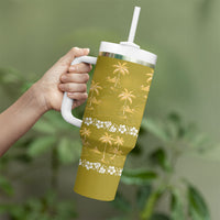 Yellow Hawaii Palm Tree Hibiscus Tumbler With Handle Fantasy Summer Vibe