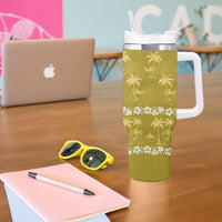 Yellow Hawaii Palm Tree Hibiscus Tumbler With Handle Fantasy Summer Vibe