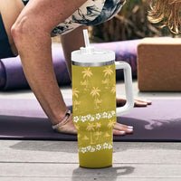 Yellow Hawaii Palm Tree Hibiscus Tumbler With Handle Fantasy Summer Vibe