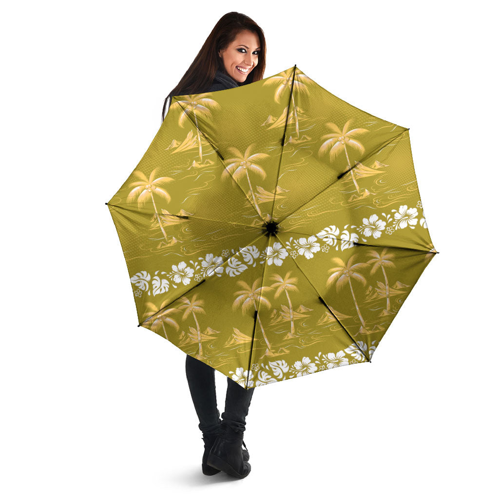 Yellow Hawaii Palm Tree Hibiscus Umbrella Fantasy Summer Vibe