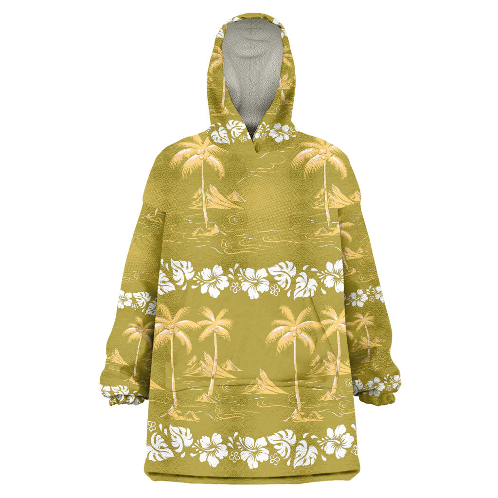 Yellow Hawaii Palm Tree Hibiscus Wearable Blanket Hoodie Fantasy Summer Vibe