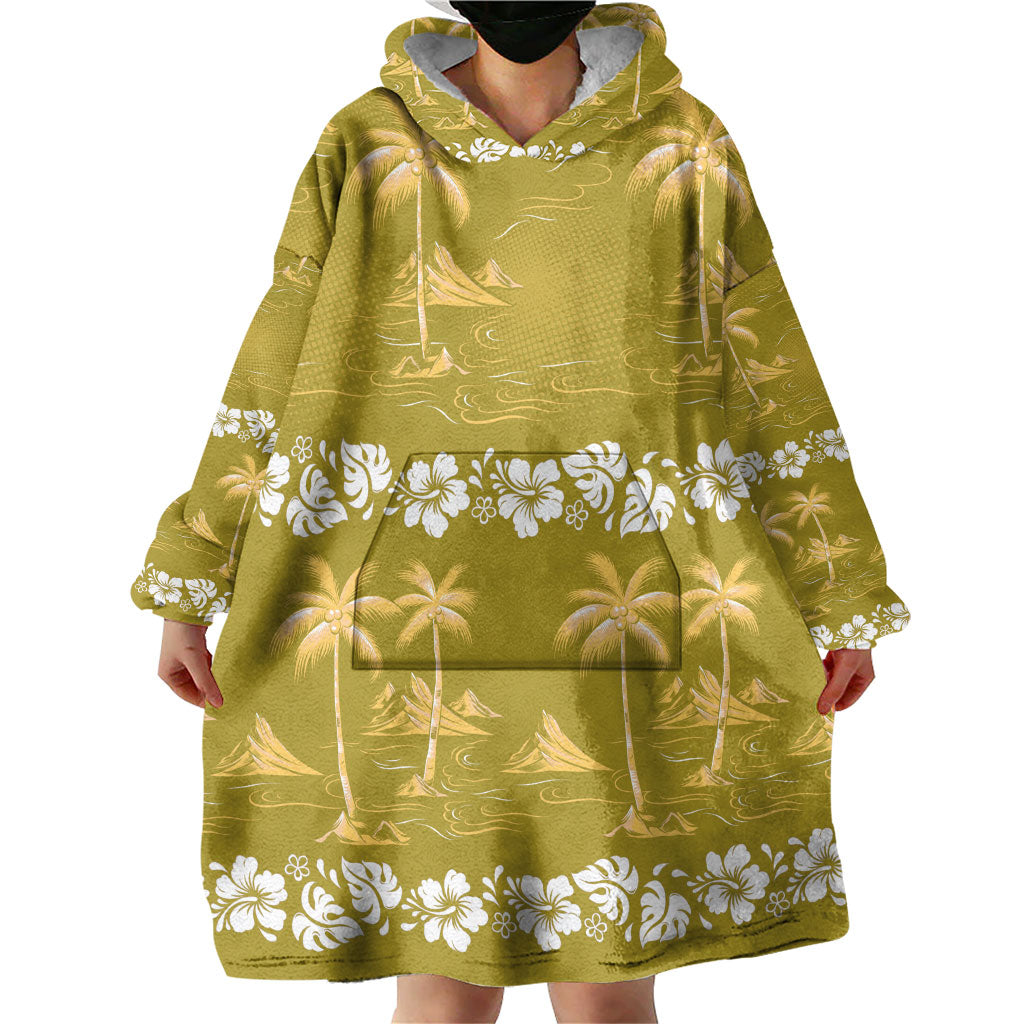 Yellow Hawaii Palm Tree Hibiscus Wearable Blanket Hoodie Fantasy Summer Vibe