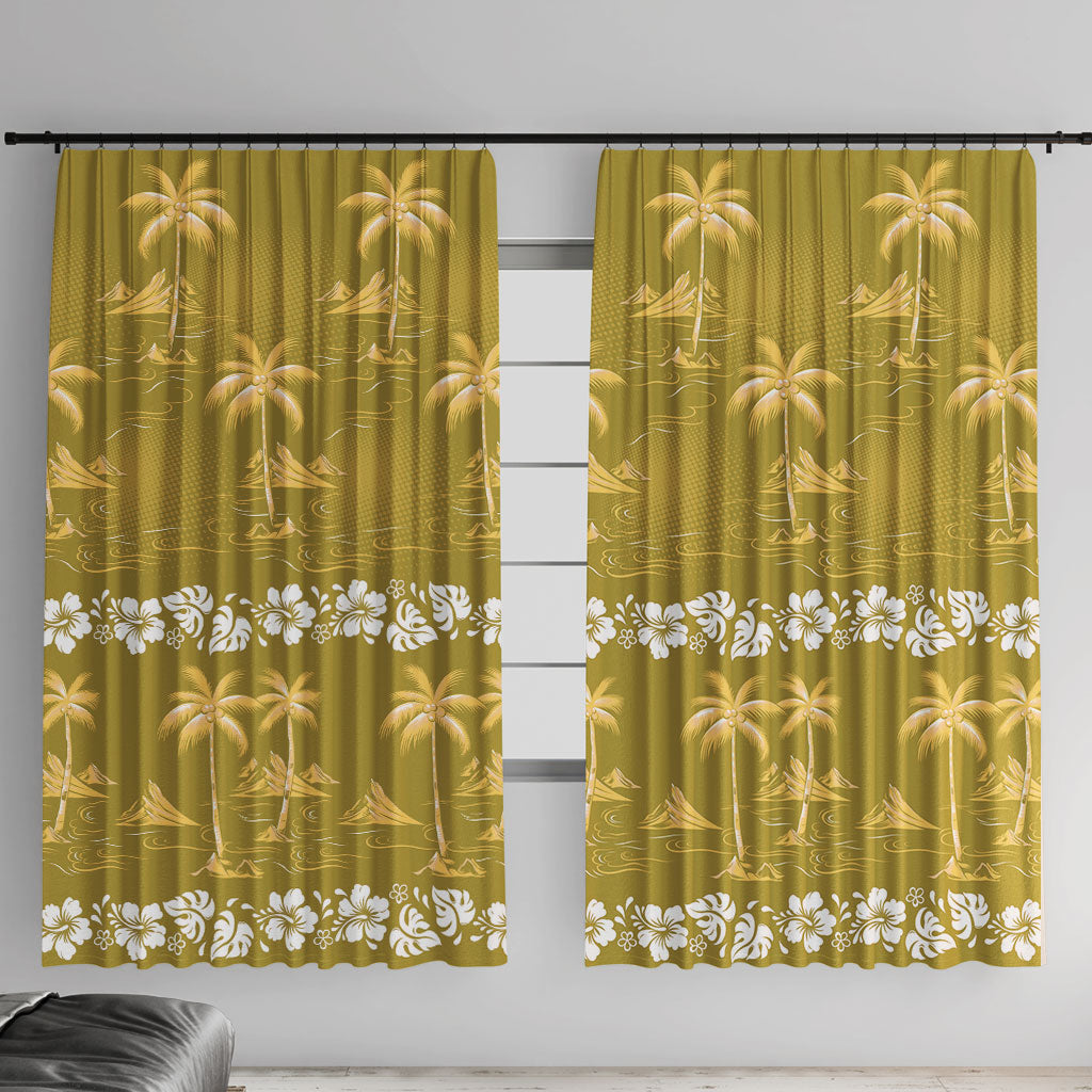 Yellow Hawaii Palm Tree Hibiscus Window Curtain Fantasy Summer Vibe