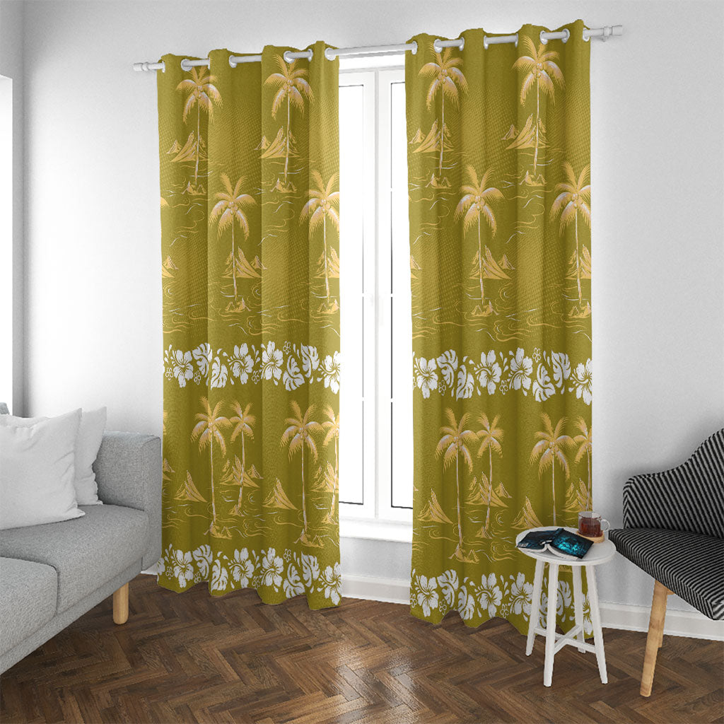 Yellow Hawaii Palm Tree Hibiscus Window Curtain Fantasy Summer Vibe